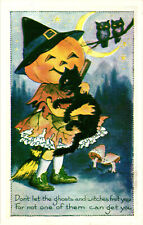 Don't Let the Ghosts and Witches Fret You Vintage Reproduction Postcard picture