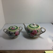 Vintage Takito TT handpainted tea pot & sugar dish. no chips, roses y the tree. picture