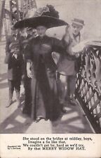 COMIC - Merry Widow Hat - Can't Pass By - Woman on a Bridge - 1909 picture