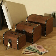 New Wooden Piggy Bank Safe Money Box Savings With Lock Wood Carving Handmade Leg picture