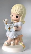 Precious Moments Little Girl Reading Bible Figurine with cute necklace & birdie. picture