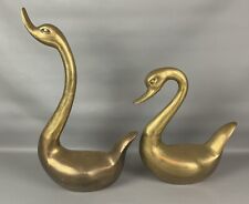 Vintage Set of 2 Large BRASS SWANS Geese Ducks 13” & 19”  tall LARGE Statue. picture