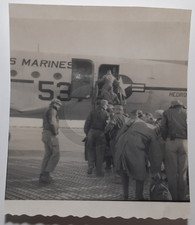 US GI's Boarding a USMC Marine Corps Transport Plane: 1950's Snapshot Photo picture