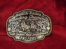 RANCH RODEO CHAMPION TROPHY BELT BUCKLE☆1994☆PRO TEAM ROPER☆RARE☆887 picture
