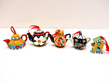 Mary Engelbreit Retired 4 Pc Cherries Ornament Set Heart Bell Stocking Teapot picture