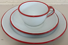 Enamelware Rustic Vintage White with Red Rims 3 Pc. Set picture