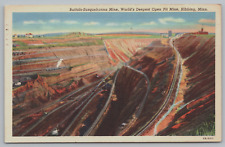 Postcard, Buffalo-Susquehanna Mine, Hibbing, Minnesota, Open Pit Mine, Railroad picture