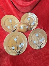 VTG 4 LUSTERWARE Luncheon Plates & Sugar bowl Hand-painted Japan Cherry Blossoms picture