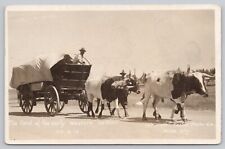 Miles City Montana, Settlers Oxen & Wagon, Vintage RPPC Real Photo Postcard picture