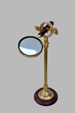 Vintage Antique Brass Wooden Stand Magnifying Glass / Nautical Brass Map Reader picture