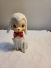 Vintage 50s Japan Sugar Textured White Lamb w Red Bow, Big Green Eyes picture