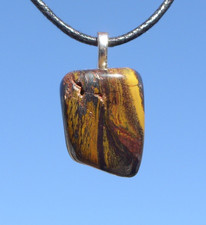 Tiger Iron Tigers Eye Red Jasper and Hematite Stone Crystal Pendant Necklace picture