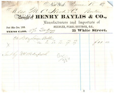 Antique 1800s Billhead Receipt Vintage Document Henry Baylis Needles NY picture