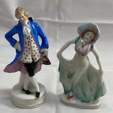 (2) Vintage Porcelain Figurines Germany 5 In Japan 4.5 In Man & Lady Knickknack picture