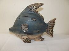 Hobby Lobby Nautical BLUE TROPICAL FISH Decor Resin Statue 7x8 Wood Look picture
