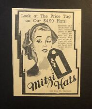 1950’s Mitzi Retail Store Women’s Hats Newspaper Ad picture