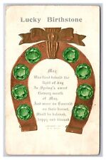 Lucky Birthstone May Emerald Horseshoe Gilt Embossed DB Postcard K18 picture
