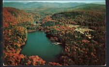 1957 HIDDEN LAKE GIRL SCOUT CAMP, NY * AERIAL VIEW * POSTED LAKE LUZERNE CHROME  picture