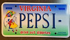 Virginia Personalized Vanity License Plate PEPSI Diabetes Man Cave Sign Tag JDRF picture