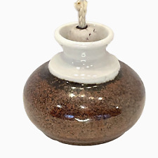 Small Stoneware Ceramic Oil Alcohol Lamp w/Wick Brown Metallic Look Glaze picture