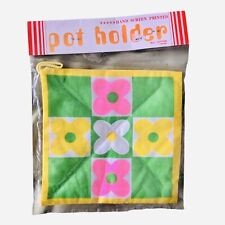 Vintage Potholder Retro 70s Hand Screen Printed ￼￼cotton Japan Green Pink Yellow picture