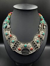 Amazing Handmade Tibetan Old Necklace With Natural Turquoise And Coral Stone picture