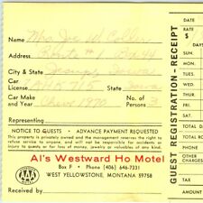 1970s West Yellowstone, Montana Al's Westward Motel Registration Receipt Vtg 2B picture