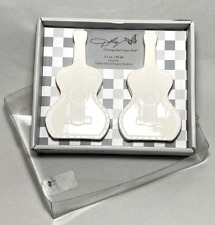 DOLLY PARTON ~ Set of (2) White Ceramic GUITAR Salt & Pepper Shakers w/Box picture