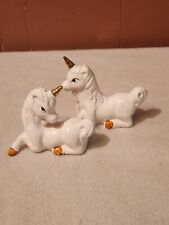 Vintage Sitting Unicorns, White Gold Salt Pepper Shakers Collectibles picture