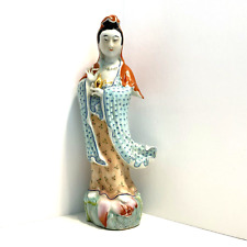 Vintage Chinese Kwan Yin Famille Rose Porcelain Figurine 11 3/4