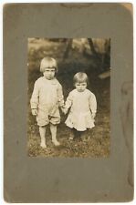 Circa 1880'S Unique Cabinet Card Two Adorable Children Siblings?  Holding Hands picture