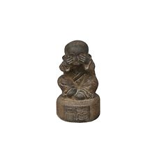 Oriental Gray Stone Little Lohon Monk Covering Eyes Statue ws3637 picture