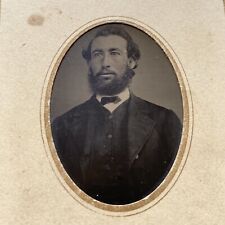 ATQ Circa 1840 1865 Tintype Well Dressed Man Cox’s Gem Gallery Tamara IL picture