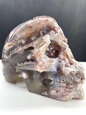 TOP Natural Agate Geode Quartz Hand Carved Skull Crystal Reiki Healing Decor picture