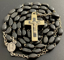Vintage Catholic Cocoa Rectangular Wood Rosary, Wood & Metal Crucifix picture