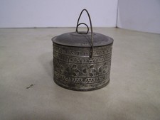 Antique Candy Pail Early Tin Candy Container ABC's and Berries picture