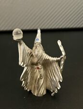 Vintage 90s Spoontiques Pewter Wizard Statue Crystal Ball & Staff MR1522 3” D&D picture