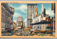 New York City, NY Postcard Times Square Linen Vintage NYC Old Bond Billboards picture
