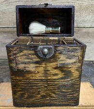 Solid Oak, Straight Razor Storage Box with Four Straight Razors & Brush picture