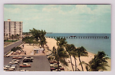 Postcard FL Pompano Beach Palm Trees Hotels Cars Dock Scenic Ocean View Florida picture