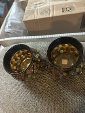 2-PartyLite Global Fusion Votive Holder P8367 Mosaic Tile Glass Tealight Retired picture