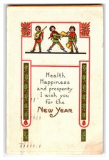 1915 New Year Minstrels Health Happiness Prosperity Embossed Postcard picture