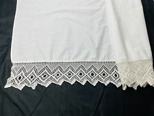 Old Sheet French Cotton Fabric  White Handmade Lace Antique Farmhouse Decor picture