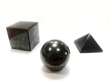 Shungite SET polished pyramid sphere cube 1,18 inches EMF protection Russia picture
