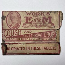 Antique c1910 Work’s E&M Cough Drops Box No Opiates Patent Medicine Jamestown NY picture