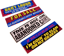4 GENUINE VINTAGE 1980’s MIXED FUNNY BUMPER STICKERS HUMOR MADE IN THE USA picture