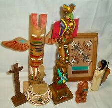 Vintage Lot of 7 Native American Collectibles •Framed Sand Art • Leather• Totems picture