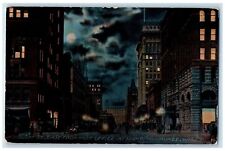 c1919 Wisconsin Street From Post Office At Night Milwaukee Wisconsin WI Postcard picture
