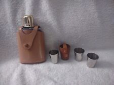 VTG Liquor Glass Container W/Top Grain Cowhide Protective Sleeve & 3 Shot Glass picture
