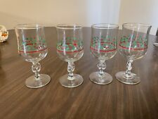VINTAGE 1985 ARBYS CHRISTMAS HOLLY BERRY GLASSES GOBLETS W/ GOLD RIM ~ SET 4 picture